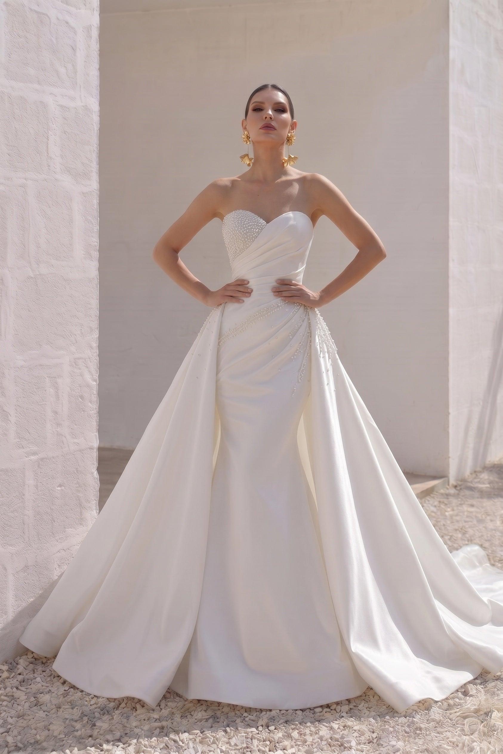 A-Line Court Train Mikado Wedding Dress CW3164 - 35 Days / Ivory / US0-UK2-EUR30 - COCOMELODY